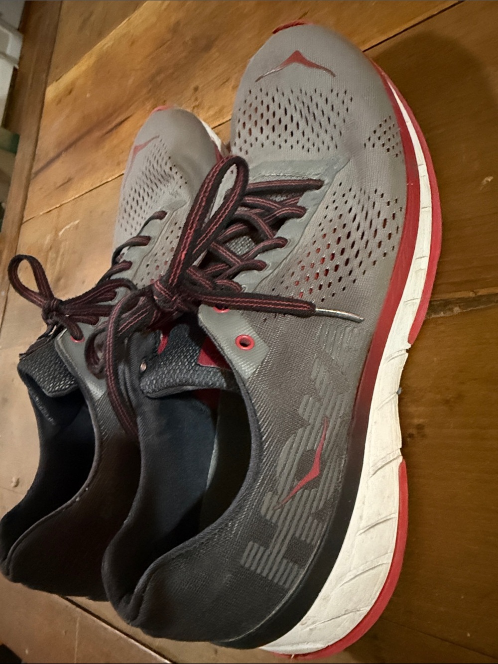 Men's Grey and Red Hoka